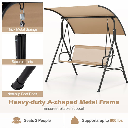 2-Person Patio Swing Chair with Adjustable Canopy