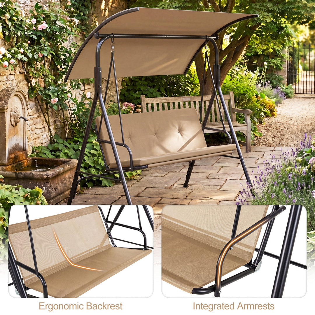 2-Person Patio Swing Chair with Adjustable Canopy
