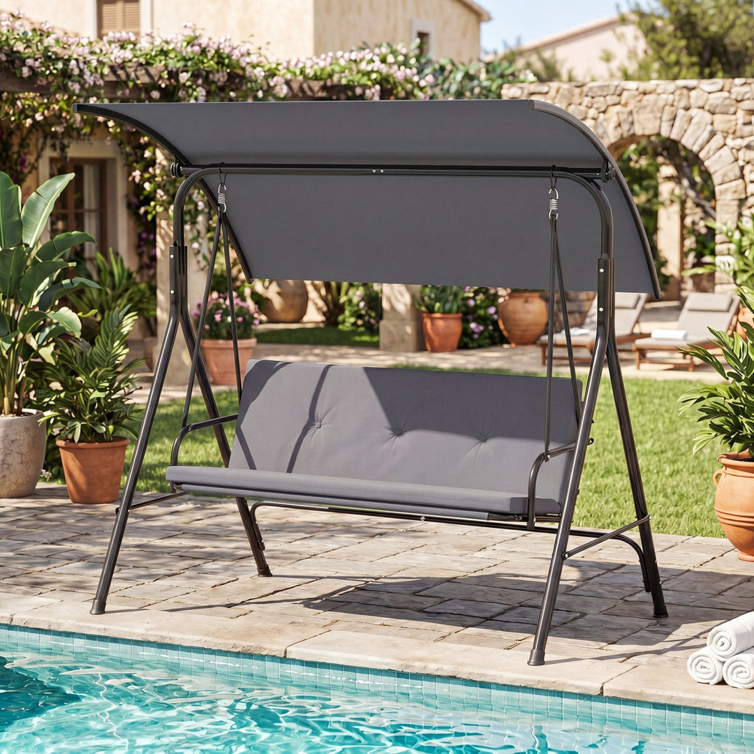 2-Person Patio Swing Chair with Adjustable Canopy