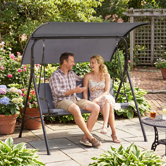 2-Person Patio Swing Chair with Adjustable Canopy