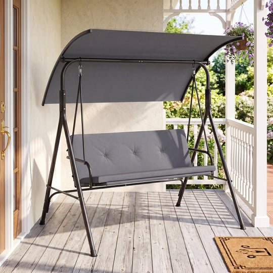 2-Person Patio Swing Chair with Adjustable Canopy