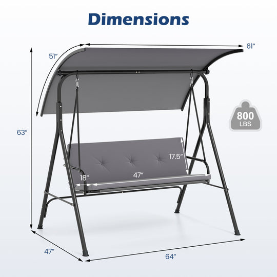 2-Person Patio Swing Chair with Adjustable Canopy
