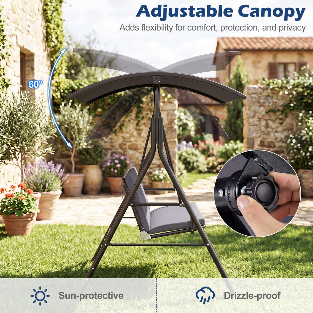 2-Person Patio Swing Chair with Adjustable Canopy