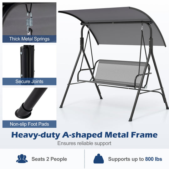 2-Person Patio Swing Chair with Adjustable Canopy