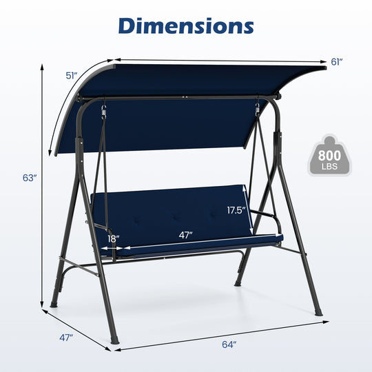 2-Person Patio Swing Chair with Adjustable Canopy