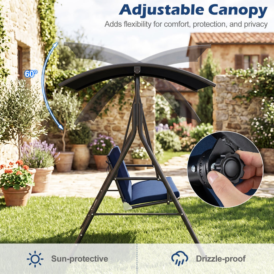 2-Person Patio Swing Chair with Adjustable Canopy