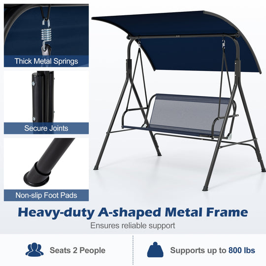 2-Person Patio Swing Chair with Adjustable Canopy