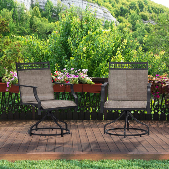 Patio Swivel Dining Chairs Set of 2 with Heavy-duty Metal Frame and Armrests