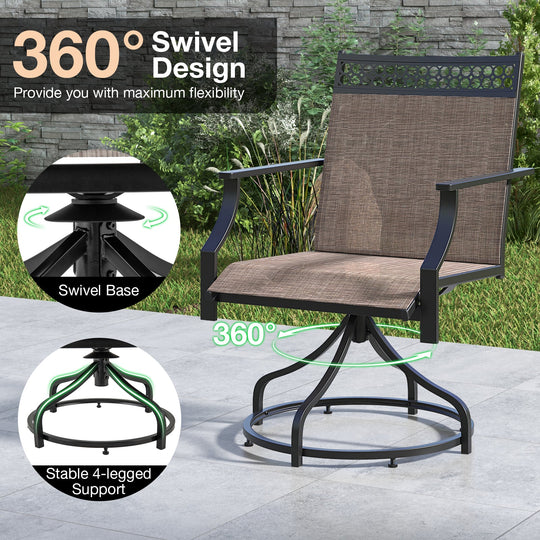 Patio Swivel Dining Chairs Set of 2 with Heavy-duty Metal Frame and Armrests
