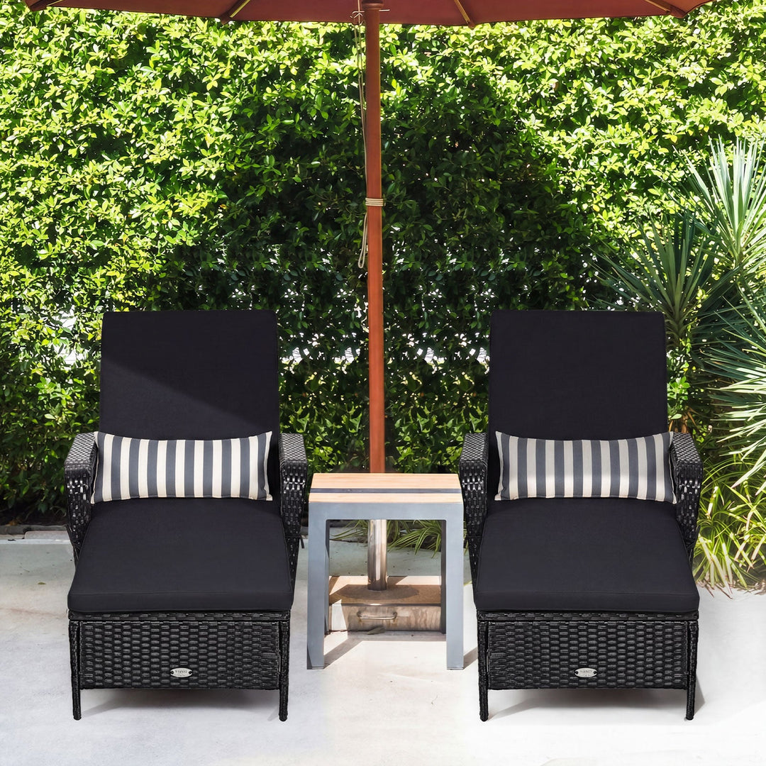 Patio Wicker Chaise Lounge Chair with Pillow and Adjustable Backrest with Cushion-Black