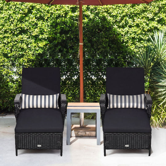 Patio Wicker Chaise Lounge Chair with Pillow and Adjustable Backrest with Cushion-Black