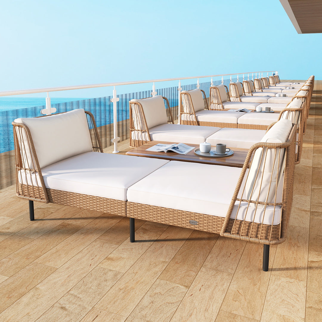 Patio Wicker Daybed Outdoor Boho Rattan Loveseat Sofa with Seat and Back Cushions-White