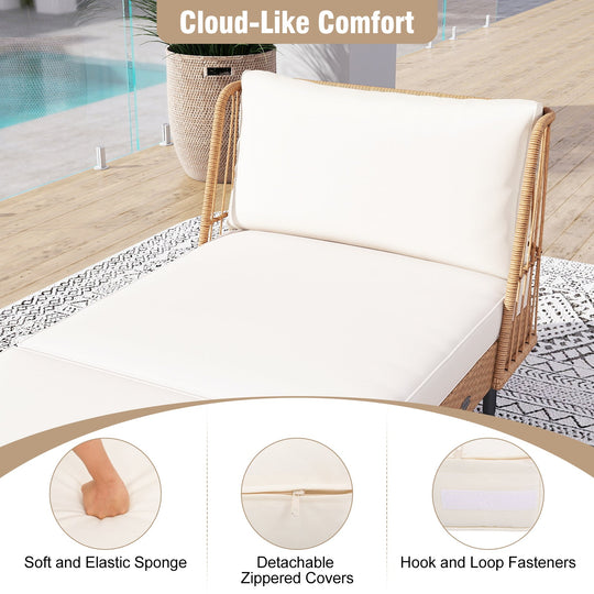 Patio Wicker Daybed Outdoor Boho Rattan Loveseat Sofa with Seat and Back Cushions-White