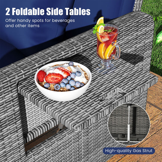 Patio Wicker Loveseat Sofa with Multipurpose Ottoman and Retractable Side Tray