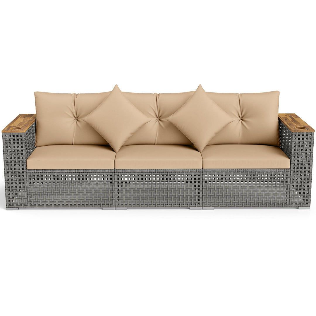 Patio Wicker Sectional Furniture Set with 1 Armless and 2 Corner Sofas for Garden