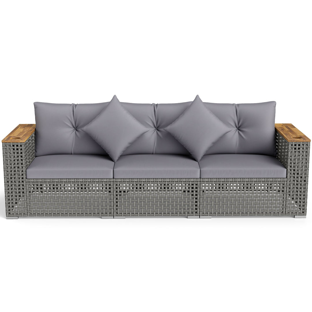 Patio Wicker Sectional Furniture Set with 1 Armless and 2 Corner Sofas for Garden