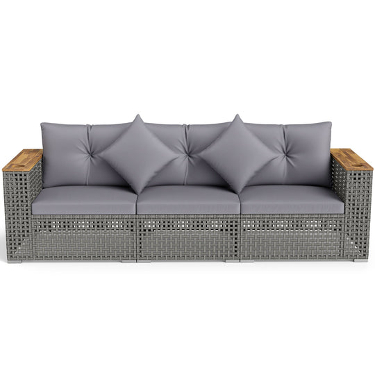 Patio Wicker Sectional Furniture Set with 1 Armless and 2 Corner Sofas for Garden