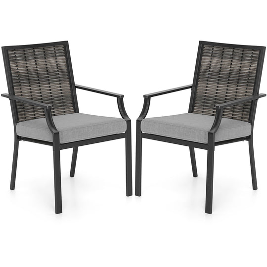 Patio Wicker Chairs Set of 2 Stackable Rattan Armchairs with Removable Cushions-Grey
