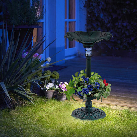 Pedestal Birdbath and Feeder with Solar Light - Lotus Leaf