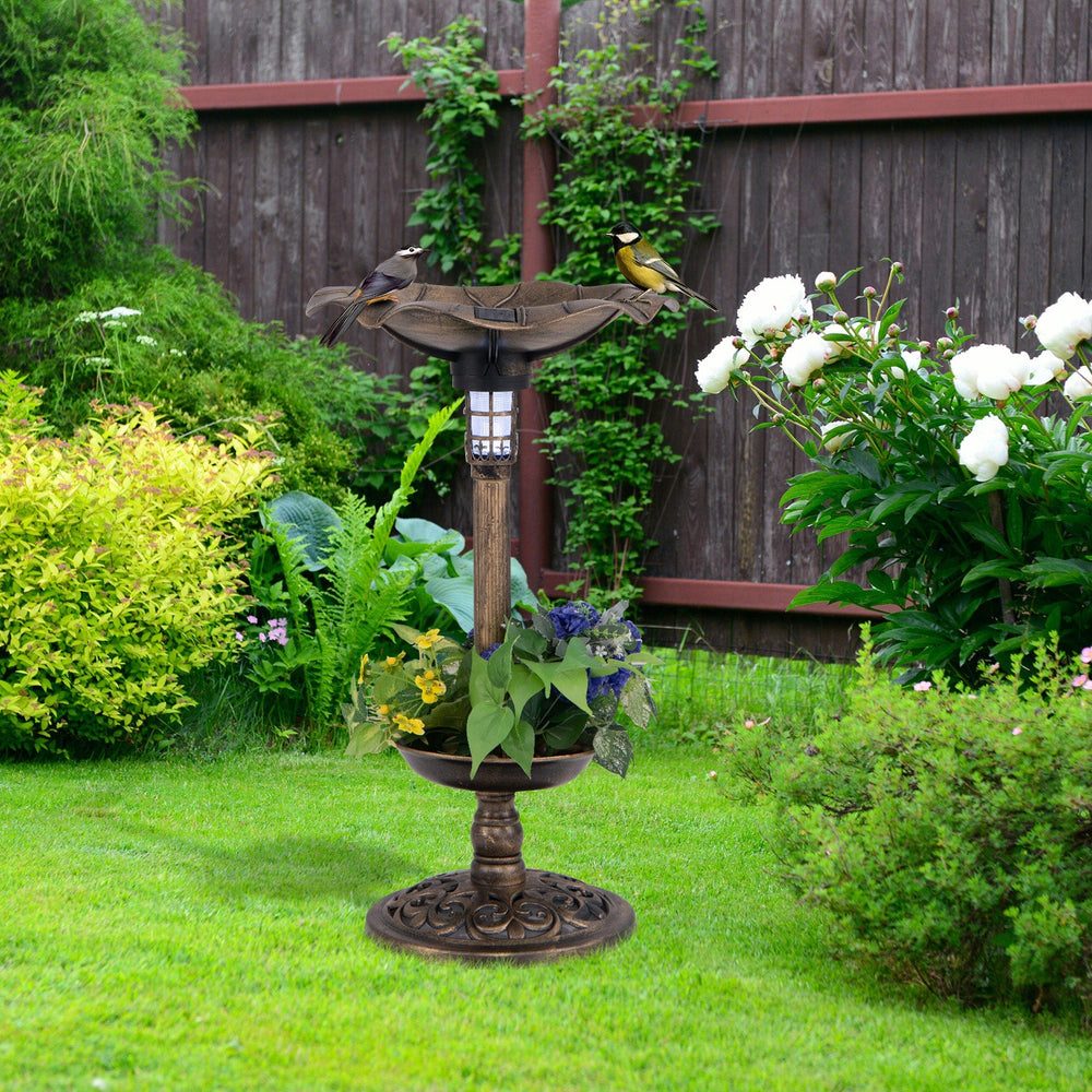 Pedestal Birdbath and Feeder with Solar Light - Lotus Leaf