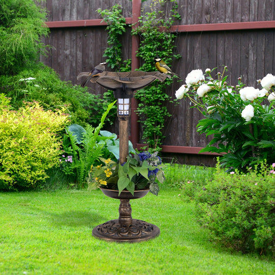 Pedestal Birdbath and Feeder with Solar Light - Lotus Leaf