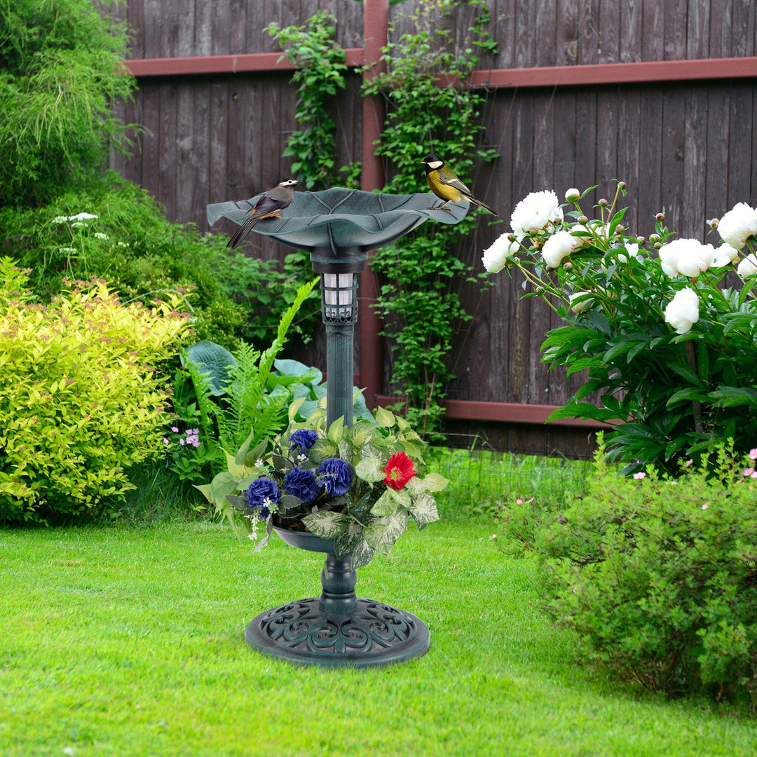 Pedestal Birdbath and Feeder with Solar Light - Lotus Leaf