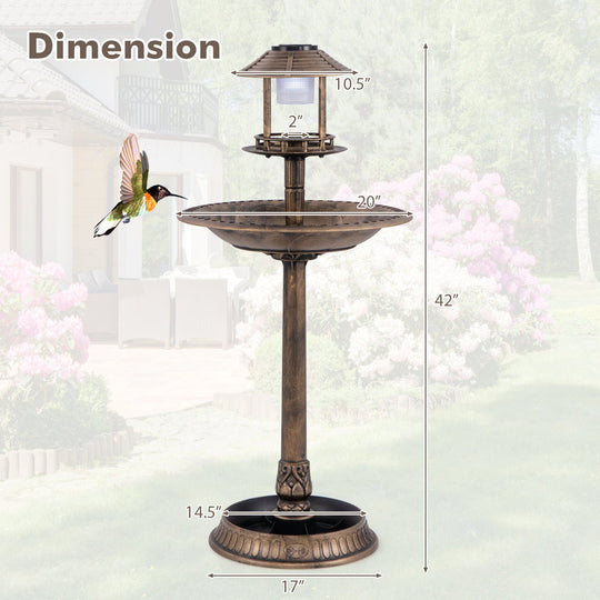 Solar Pedestal Bird Bath with Feeder and Planter - Bronze