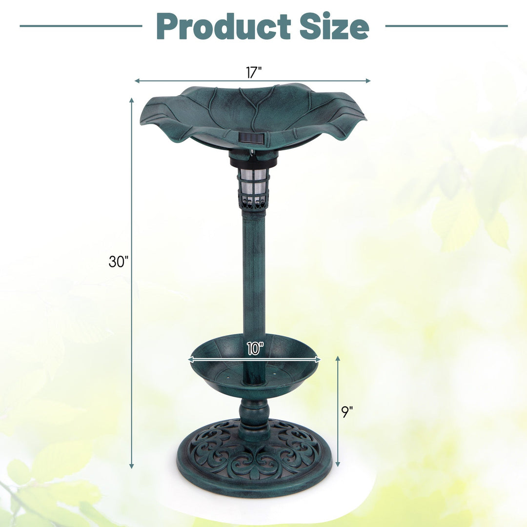 Pedestal Birdbath and Feeder with Solar Light - Lotus Leaf