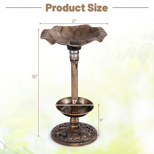 Pedestal Birdbath and Feeder with Solar Light - Lotus Leaf
