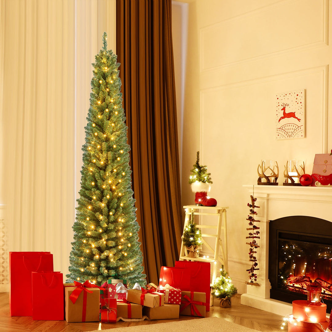 Pencil Christmas Tree with Memory Wire Branch Tips and Warm LED Lights