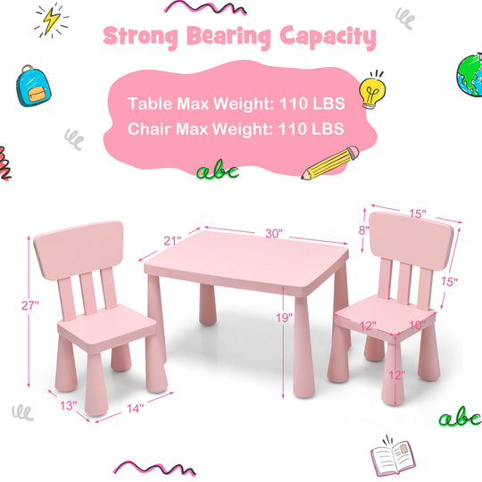 3 Pieces Toddler Multi Activity Play Dining Study Kids Table and Chair Set-Pink