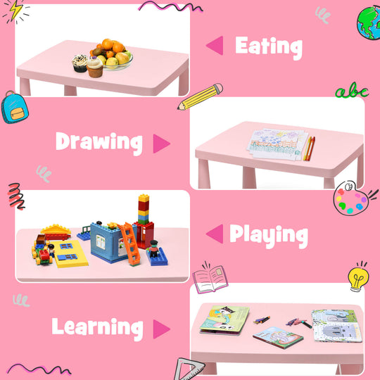 3 Pieces Toddler Multi Activity Play Dining Study Kids Table and Chair Set-Pink