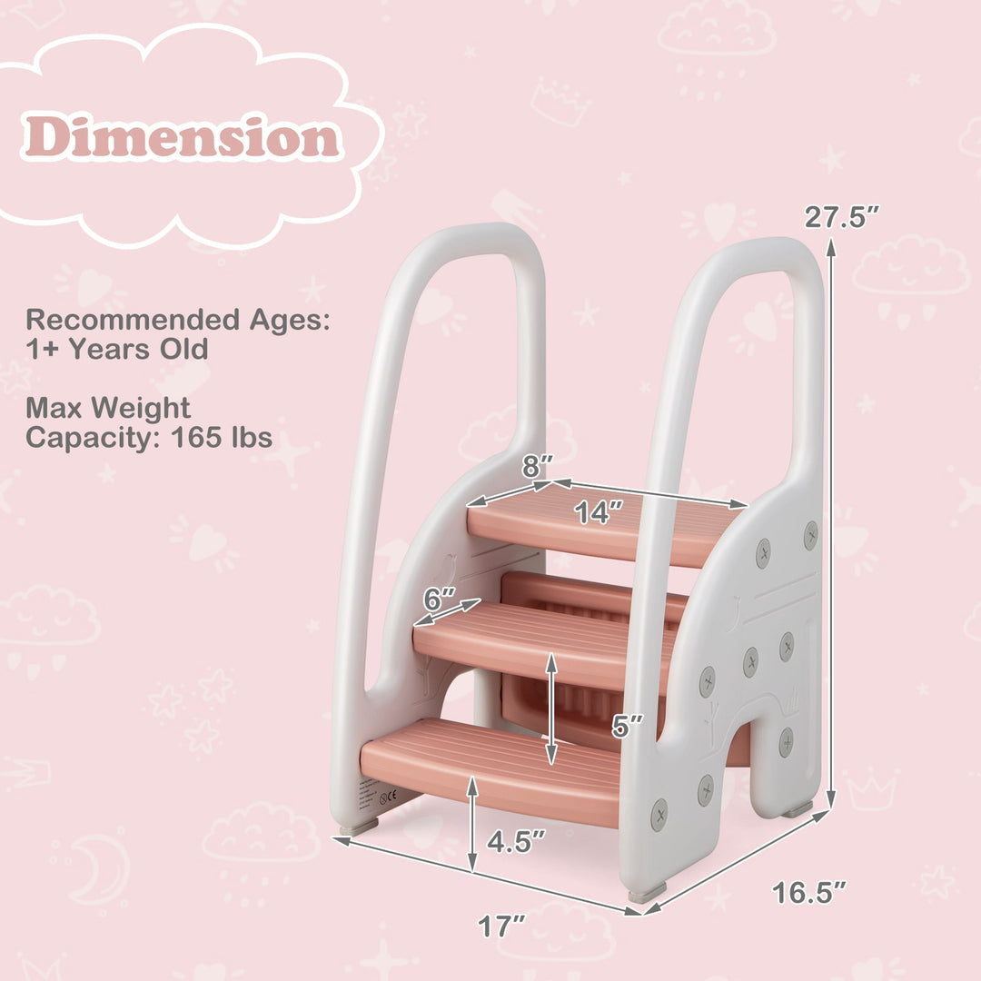 3-Step Stool with Safety Handles and Non-slip Pedals for Toddlers