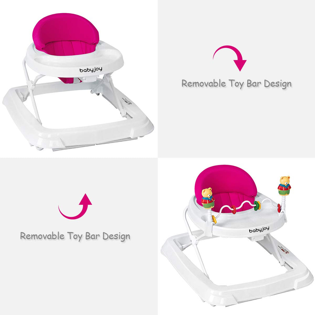Adjustable Height Removable Folding Portable Baby Walker-Pink