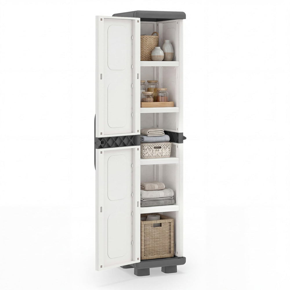 Plastic Kitchen Pantry with 4 Adjustable Shelves and Single Door for Living Room and Kitchen