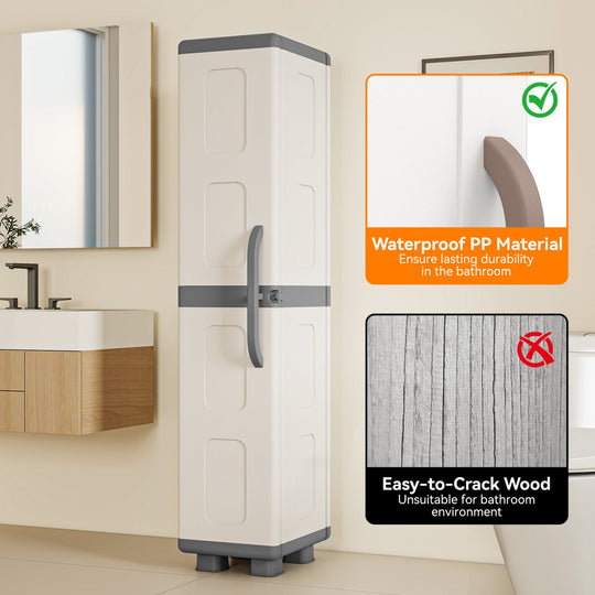 Plastic Kitchen Pantry with 4 Adjustable Shelves and Single Door for Living Room and Kitchen