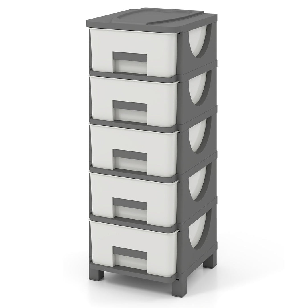 Plastic Storage Organizer with Handles and Compact Drawer Cabinet Side Table for Bedroom