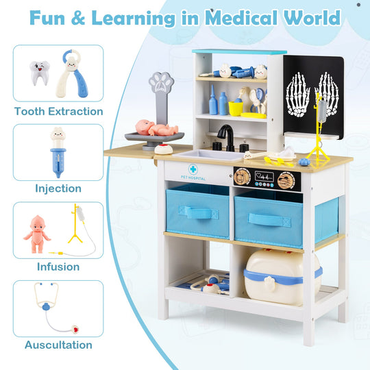 Play Doctor's Office Wood Medical Center Toy Set with Blackboard