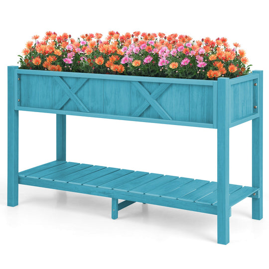 Poly Wood Elevated Planter Box with Legs Storage Shelf Drainage Holes