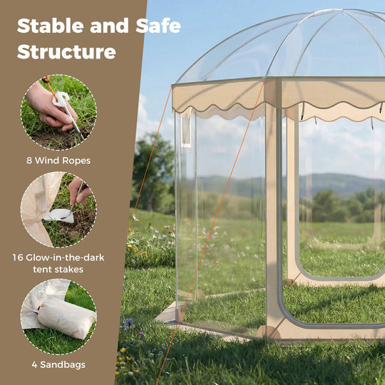 Pop Up Bubble Tent 10x10 FT for 8-10 People Weatherproof Pod with 540¬∞ Panoramic Clear PVC