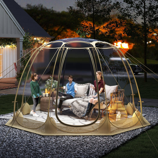 Pop Up Bubble Tent 630¬∞ Transparent PVC Igloo 8.5 x 8.5 FT Instant Setup Screen House for 5-6 People-Beige