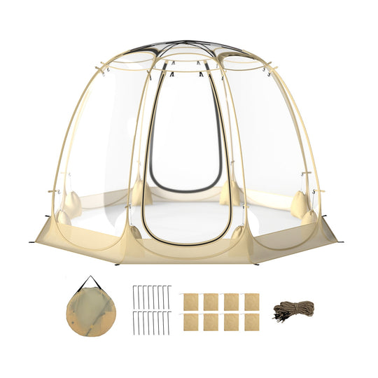 Pop Up Bubble Tent 630¬∞ Transparent PVC Igloo 8.5 x 8.5 FT Instant Setup Screen House for 5-6 People-Beige