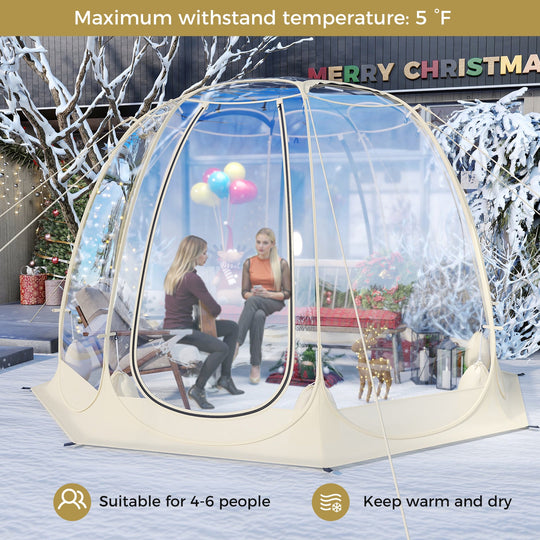 Pop Up Bubble Tent 630¬∞ Transparent PVC Igloo 8.5 x 8.5 FT Instant Setup Screen House for 5-6 People-Beige