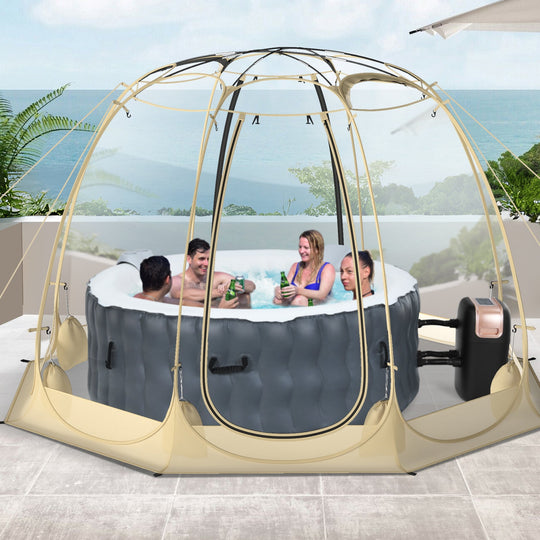 Pop Up Bubble Tent 630¬∞ Transparent PVC Igloo 8.5 x 8.5 FT Instant Setup Screen House for 5-6 People-Beige