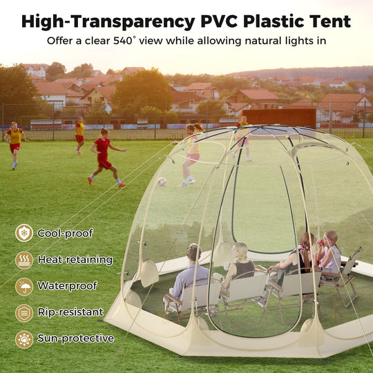 Pop Up Bubble Tent 630¬∞ Transparent PVC Igloo 8.5 x 8.5 FT Instant Setup Screen House for 5-6 People-Beige