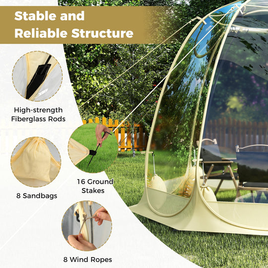 Pop Up Bubble Tent 630¬∞ Transparent PVC Igloo 8.5 x 8.5 FT Instant Setup Screen House for 5-6 People-Beige