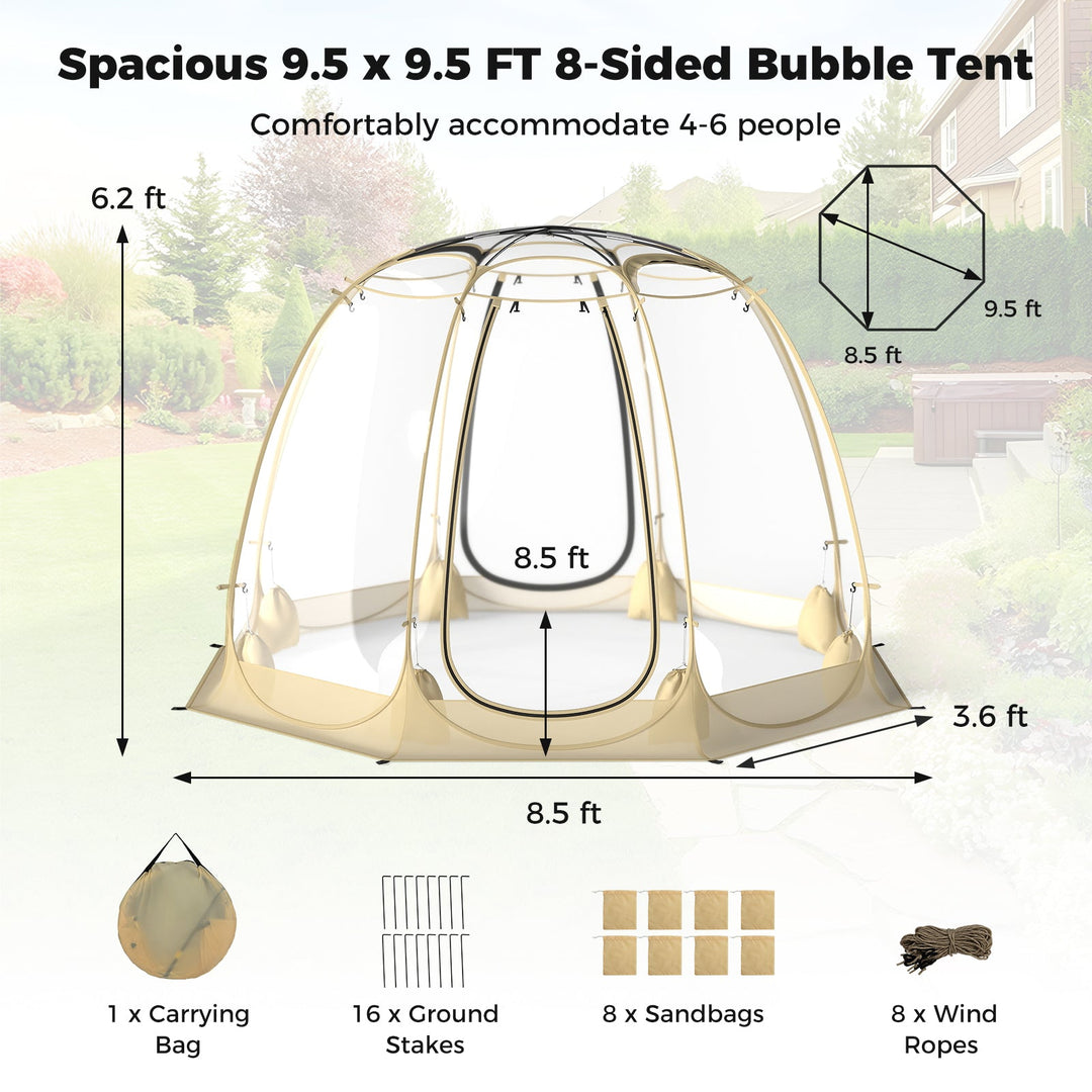Pop Up Bubble Tent 630¬∞ Transparent PVC Igloo 8.5 x 8.5 FT Instant Setup Screen House for 5-6 People-Beige