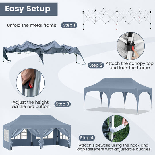 Pop Up Canopy Tent 10x20 ft with 6 Removable Sidewalls