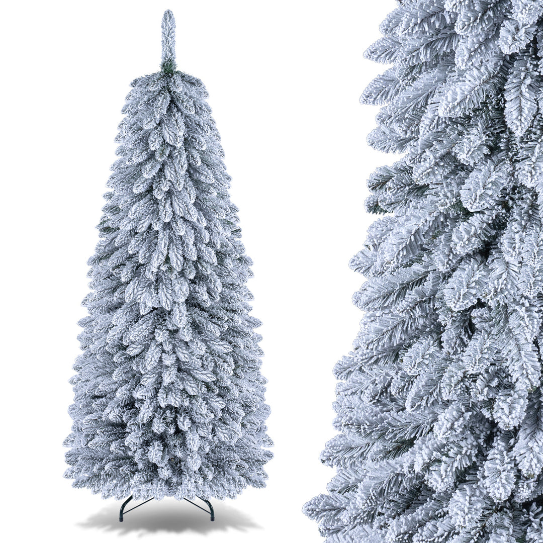 Pop up Christmas Tree with Snowy Branch Tips and Folding Metal Stand for Party