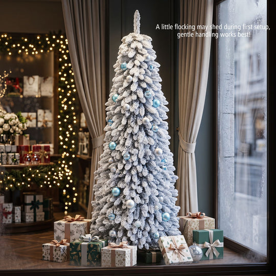Pop up Christmas Tree with Snowy Branch Tips and Folding Metal Stand for Party